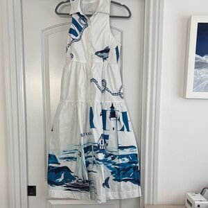 Anthropologie (Maeve) White and Blue Nautical Print Dress